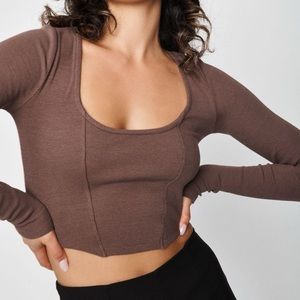 Garage cropped brown long sleeve